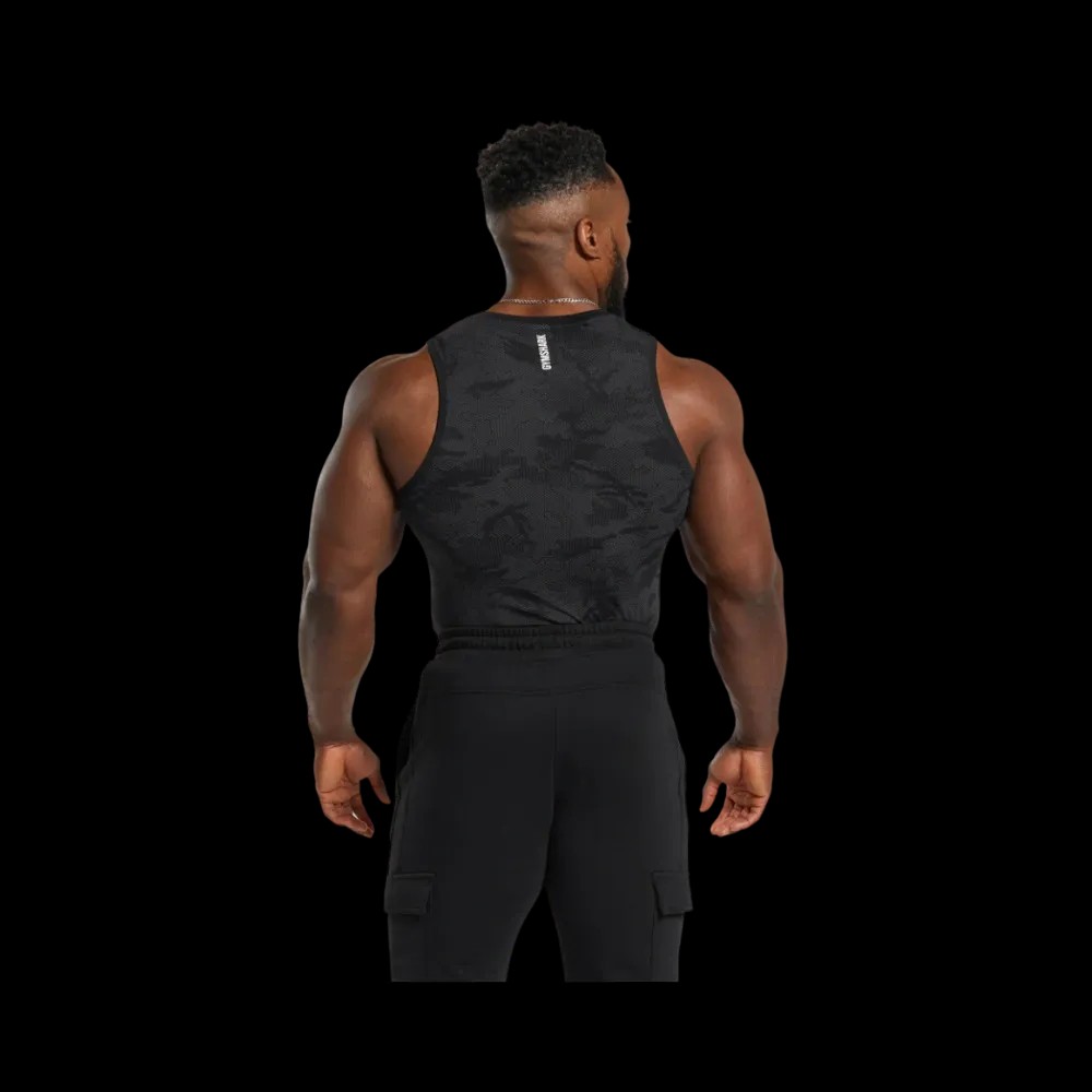Gymshark Geo Seamless Tank Slim Fit Black/Charcoal Grey - HypeFly India View 4