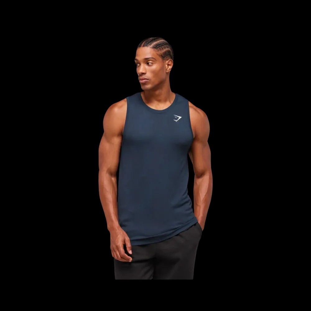 Gymshark Geo Seamless Tank Slim Fit Navy/Heavy Blue - HypeFly India View 4