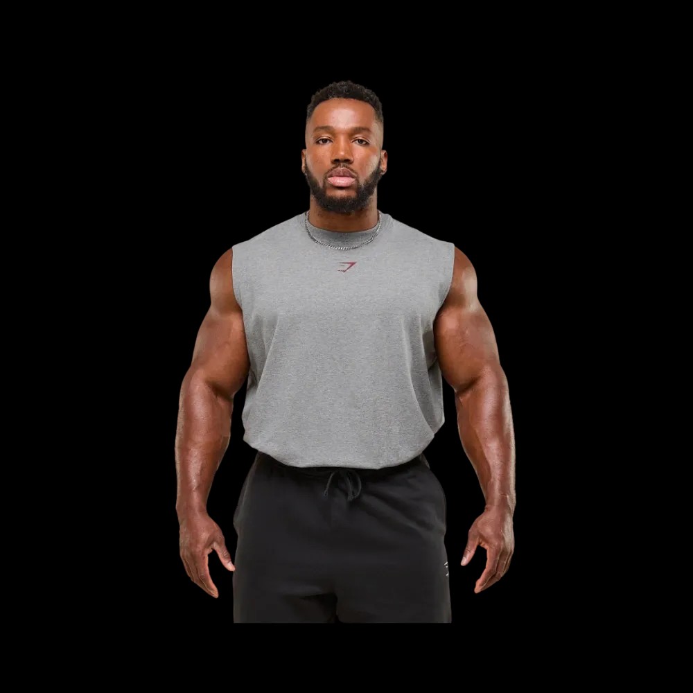 Gymshark Power Cut Off Tank Oversized Fit Charcoal Core Marl - HypeFly India View 5