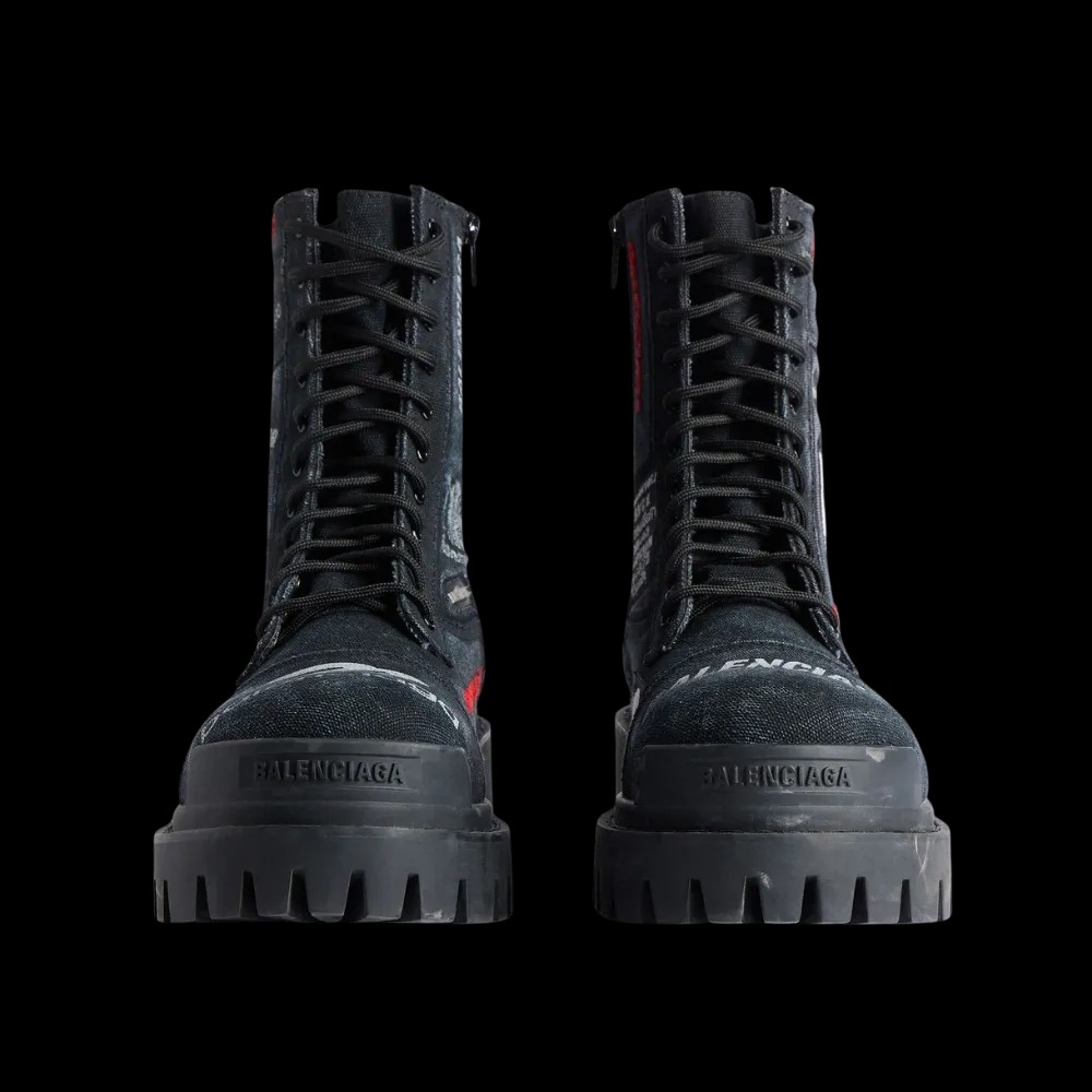 Balenciaga Combat Strike Boot In Black Cotton Canvas - HypeFly India View 4