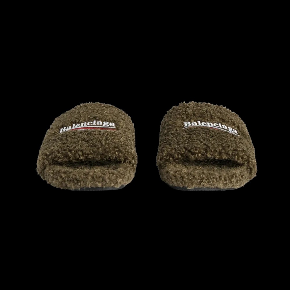 Balenciaga Furry Open Mule In Army Green - HypeFly India View 4