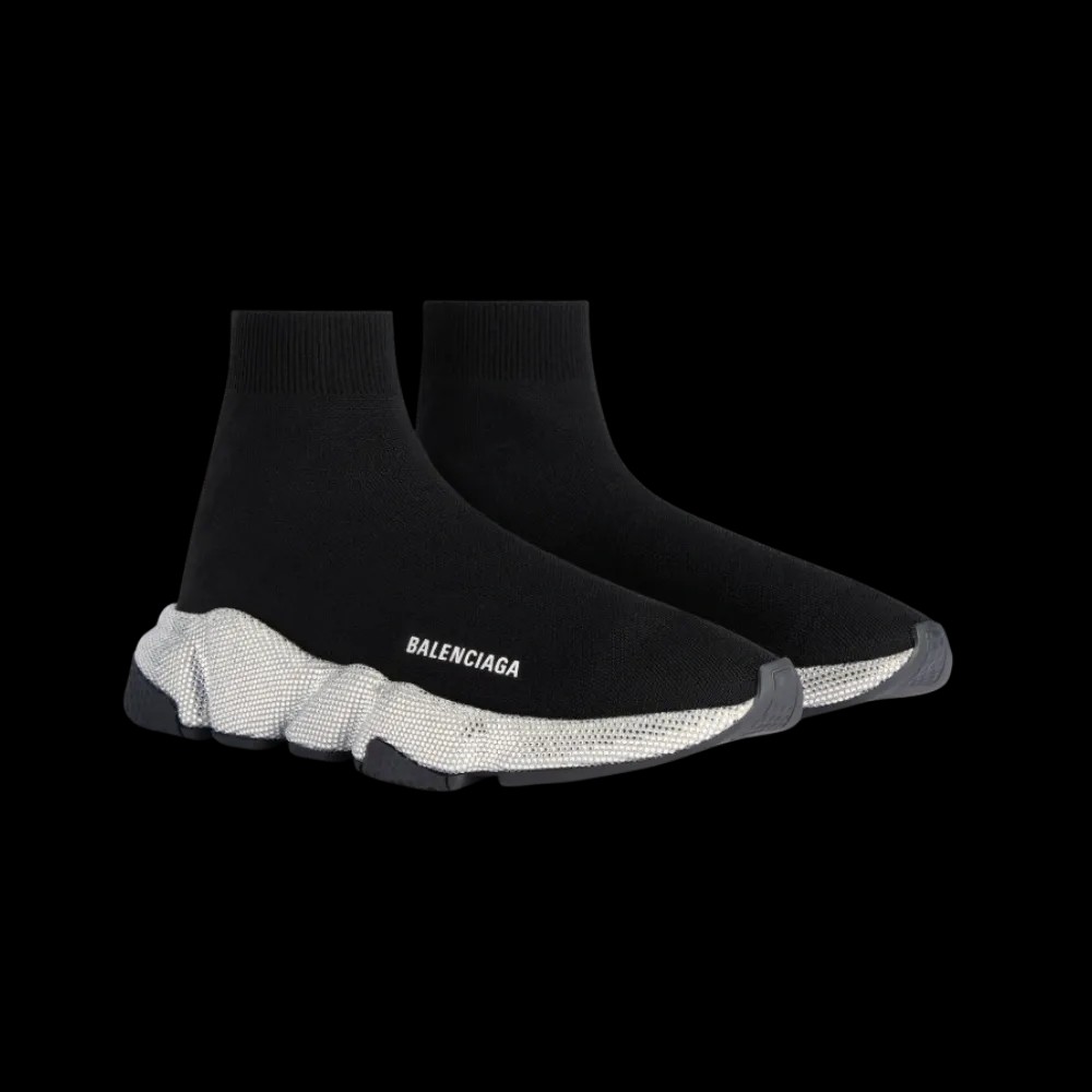 Balenciaga Speed Recycled Knit Sneaker With Rhinestones In Black - HypeFly India View 5