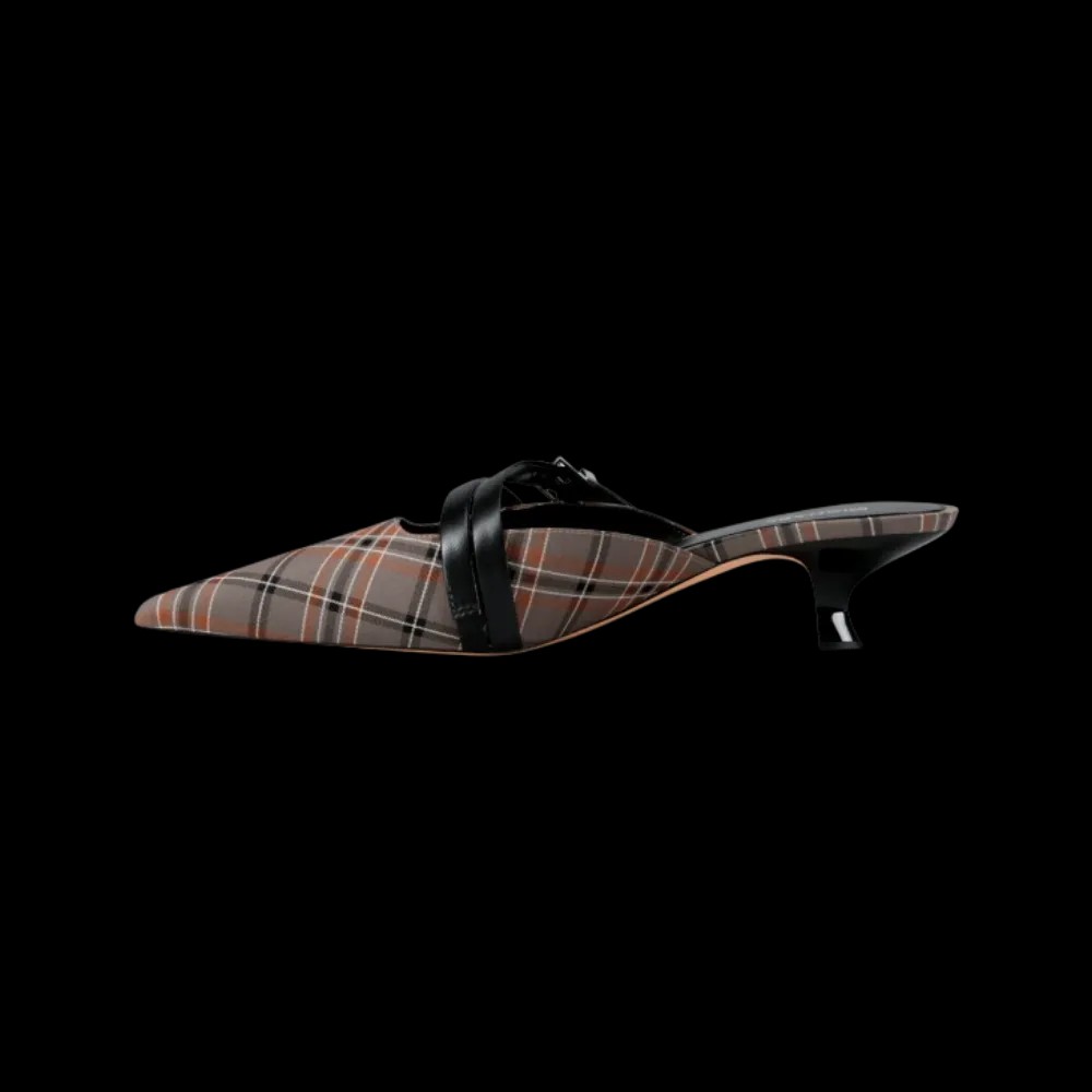 Michael Kors Yvette Plaid Print Kitten Mule Mushroom Mlti - HypeFly India View 3