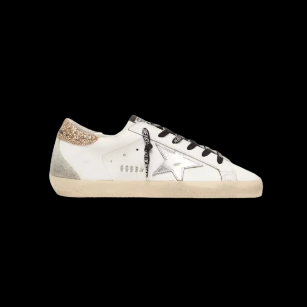 Golden Goose White Leather Super-Star With Glittery Heel Tab - HypeFly India View 1