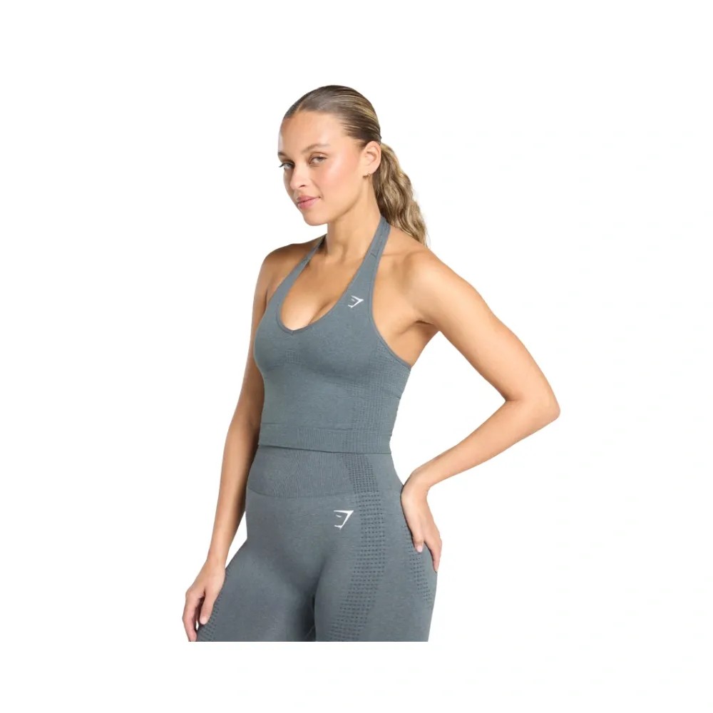 Gymshark Vital Halter Neck Tank With Shelf Crop Top Strong Grey Marl - HypeFly India View 3