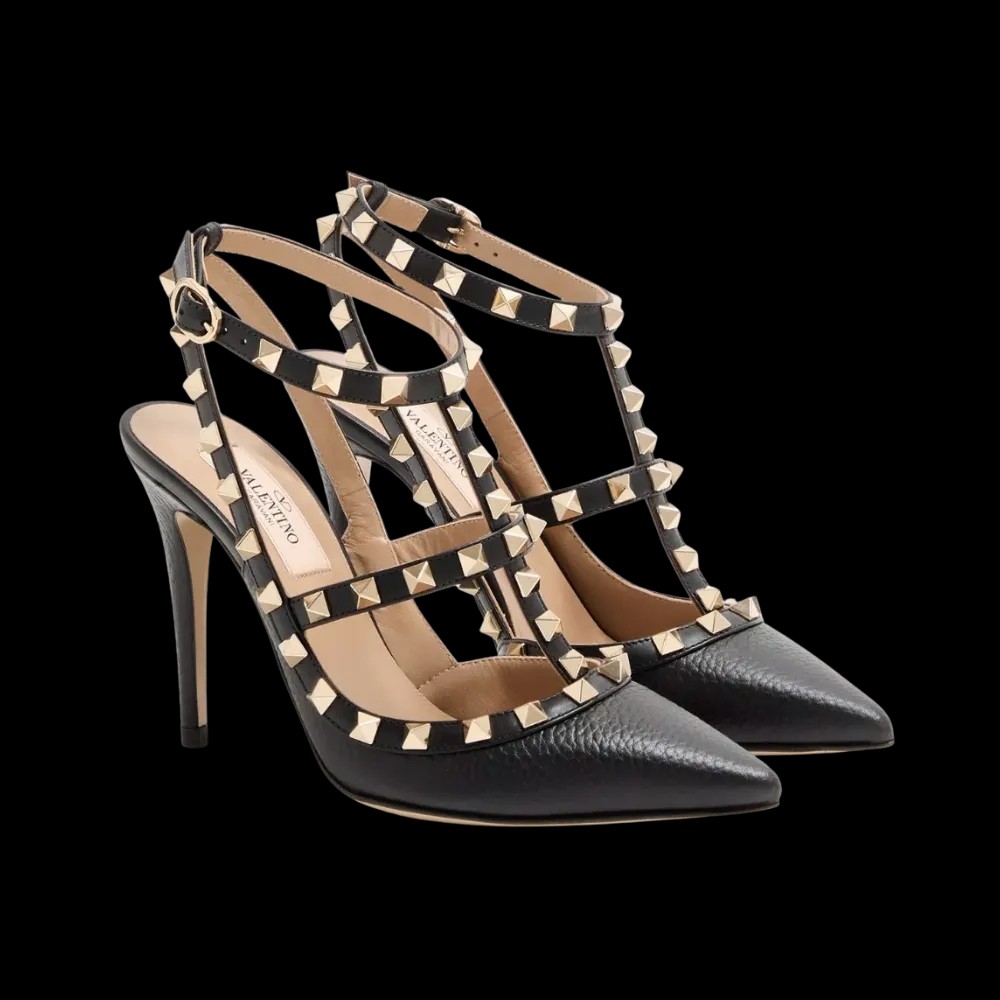 Valentino Rockstud Grainy Leather Ankle Strap Pump 100mm Black - HypeFly India View 3
