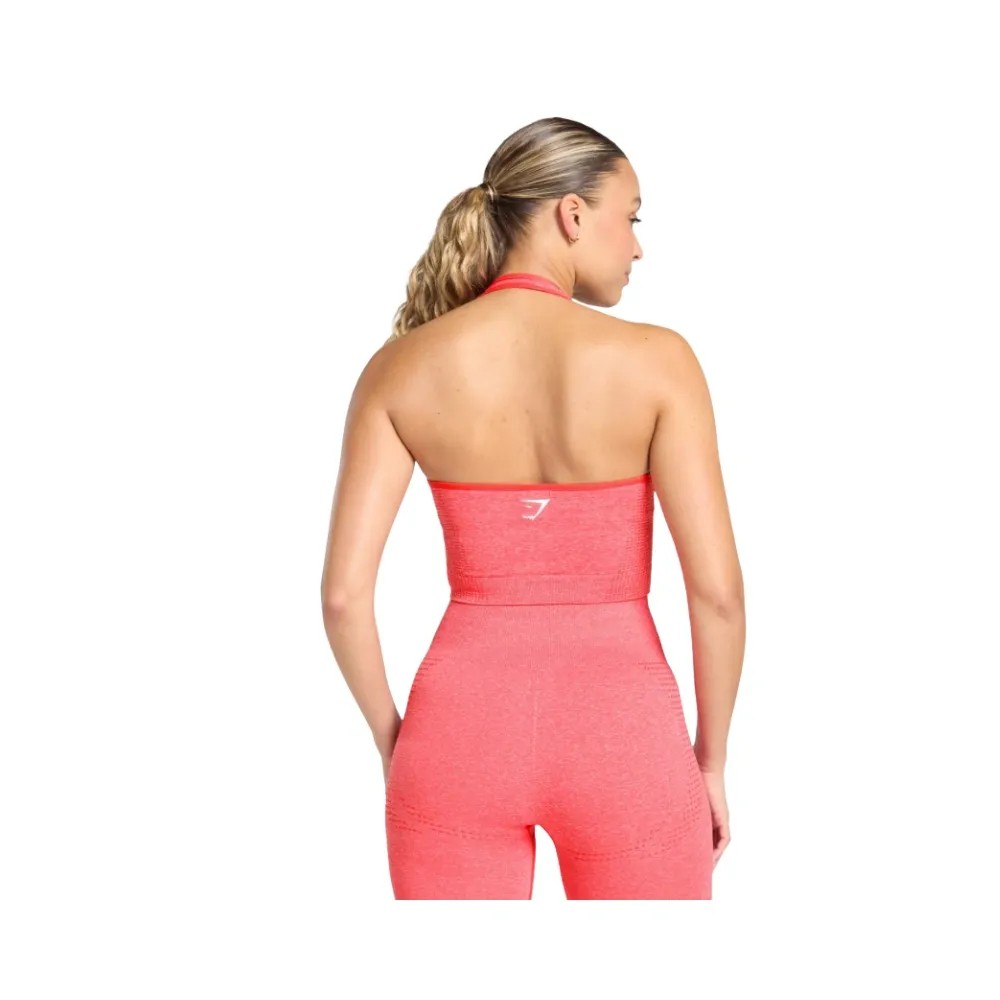 Gymshark Vital Halter Neck Tank With Shelf Crop Top Coral Red Marl - HypeFly India View 2