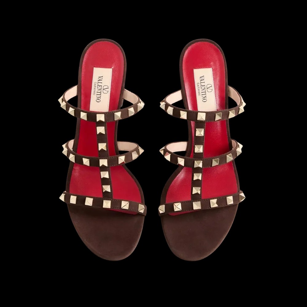 Valentino Rockstud Slide Sandal In Suede 60mm Ebony - HypeFly India View 2