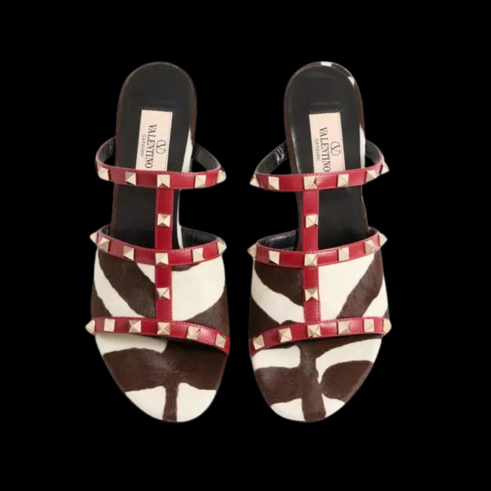 Valentino Rockstud Slide Sandal In Pony-Effect Calfskin 60mm Marrone - HypeFly India View 2