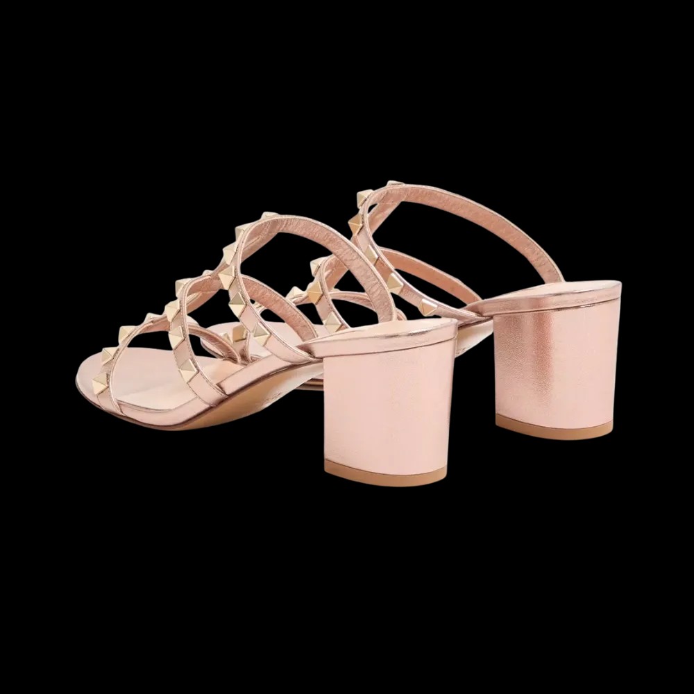 Valentino Rockstud Slide Sandal In Laminated Nappa Leather 60mm Rose Cannelle - HypeFly India View 5