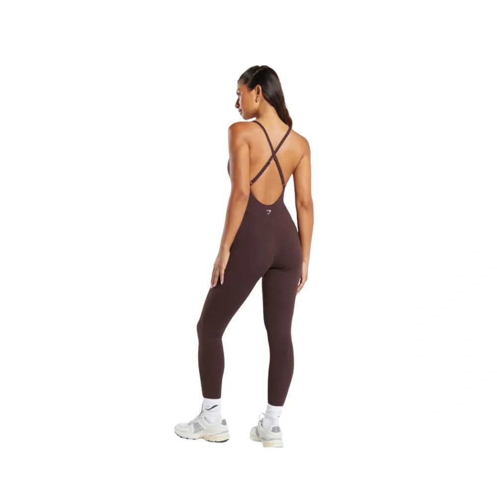 Gymshark Strappy All in One Full length Bodysuit Heritage Brown - HypeFly India View 2