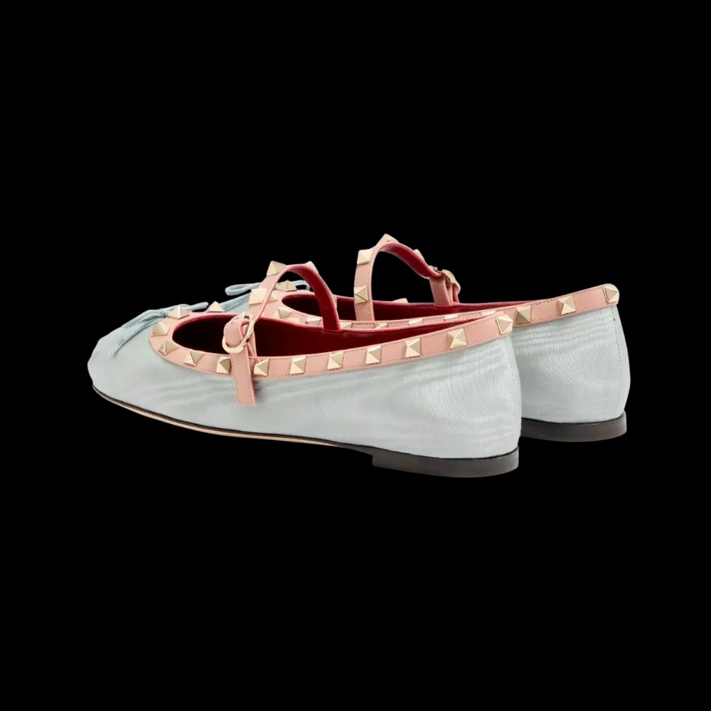 Valentino Mary-Jane Rockstud Ballerina In Moire Fabric 05mm Azure - HypeFly India View 4
