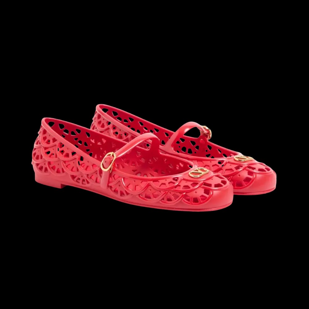 Valentino Ondette Rubber Ballerina With Scallop Pattern 05mm Coral - HypeFly India View 3
