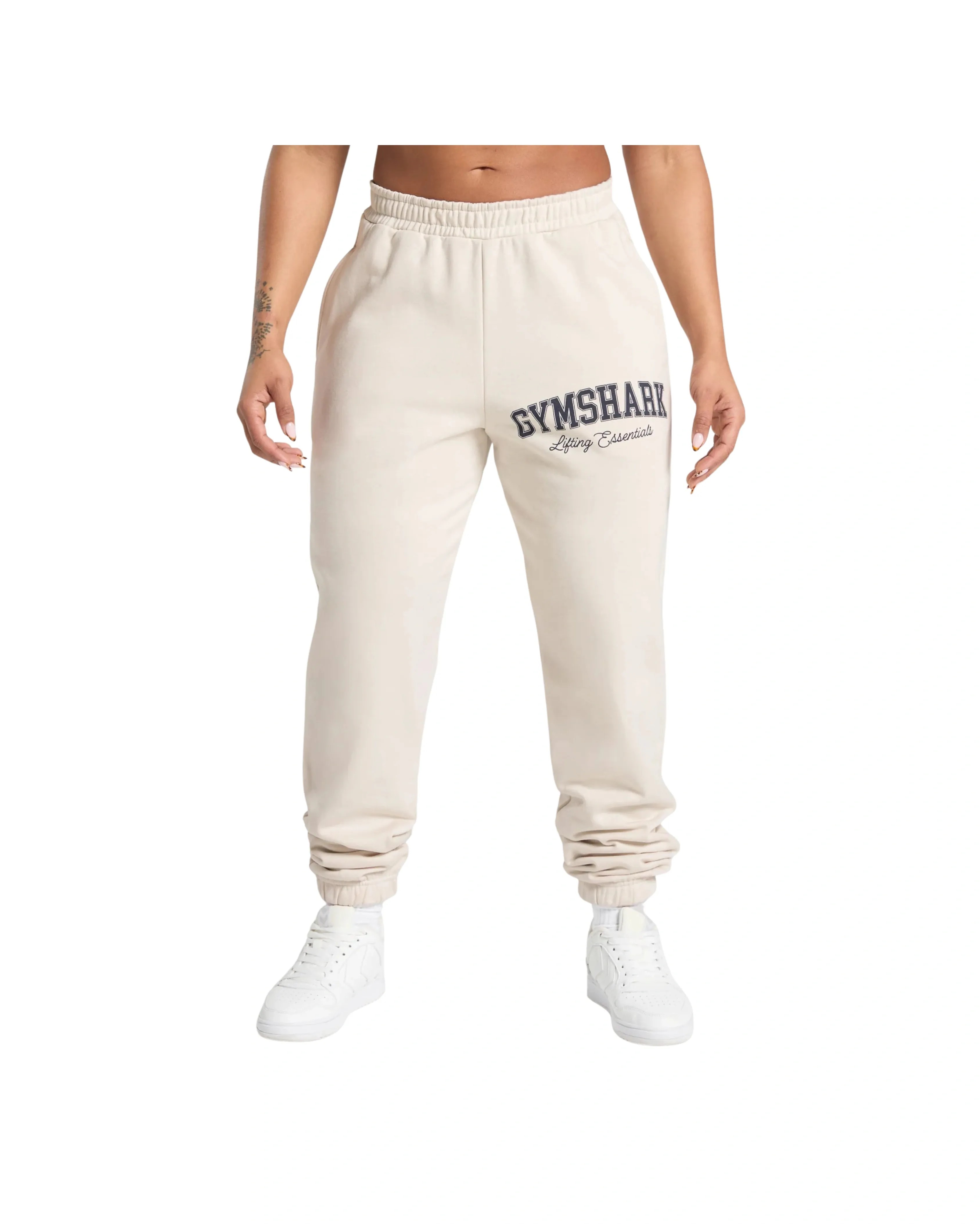 Gymshark Lifting Essentials Graphic Brushed Oversized Joggers oversized fit Oat White - HypeFly India View 2