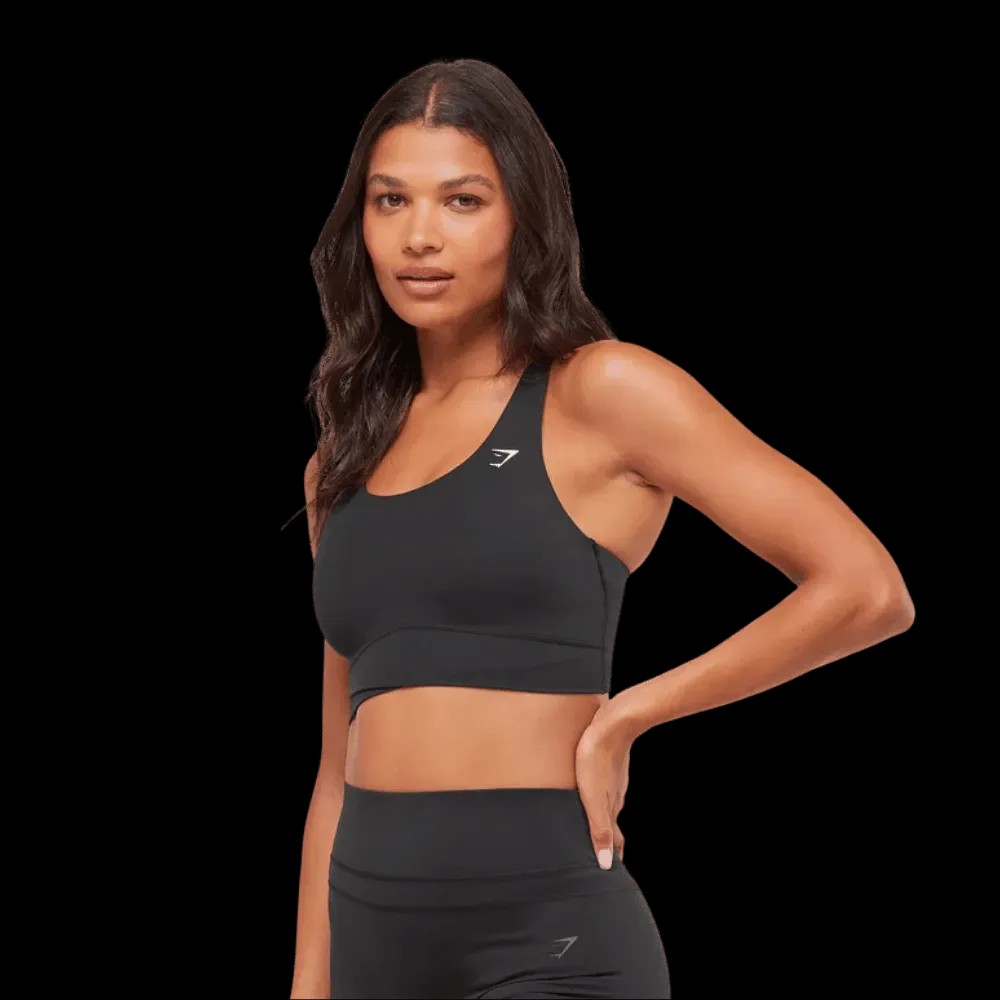 Gymshark Cross Over Sports Bra Black - HypeFly India View 1