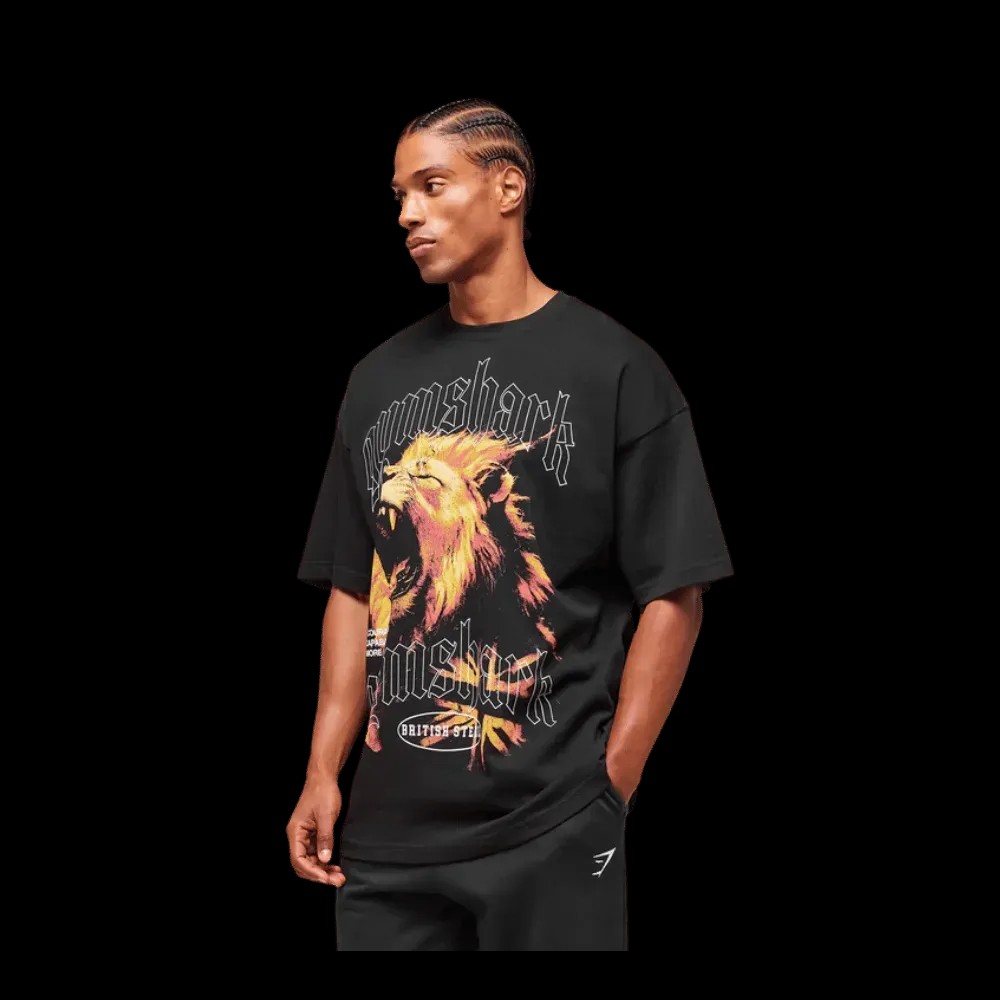 Gymshark Lion Graphic T-Shirt Extreme Oversized Fit Black - HypeFly India View 2