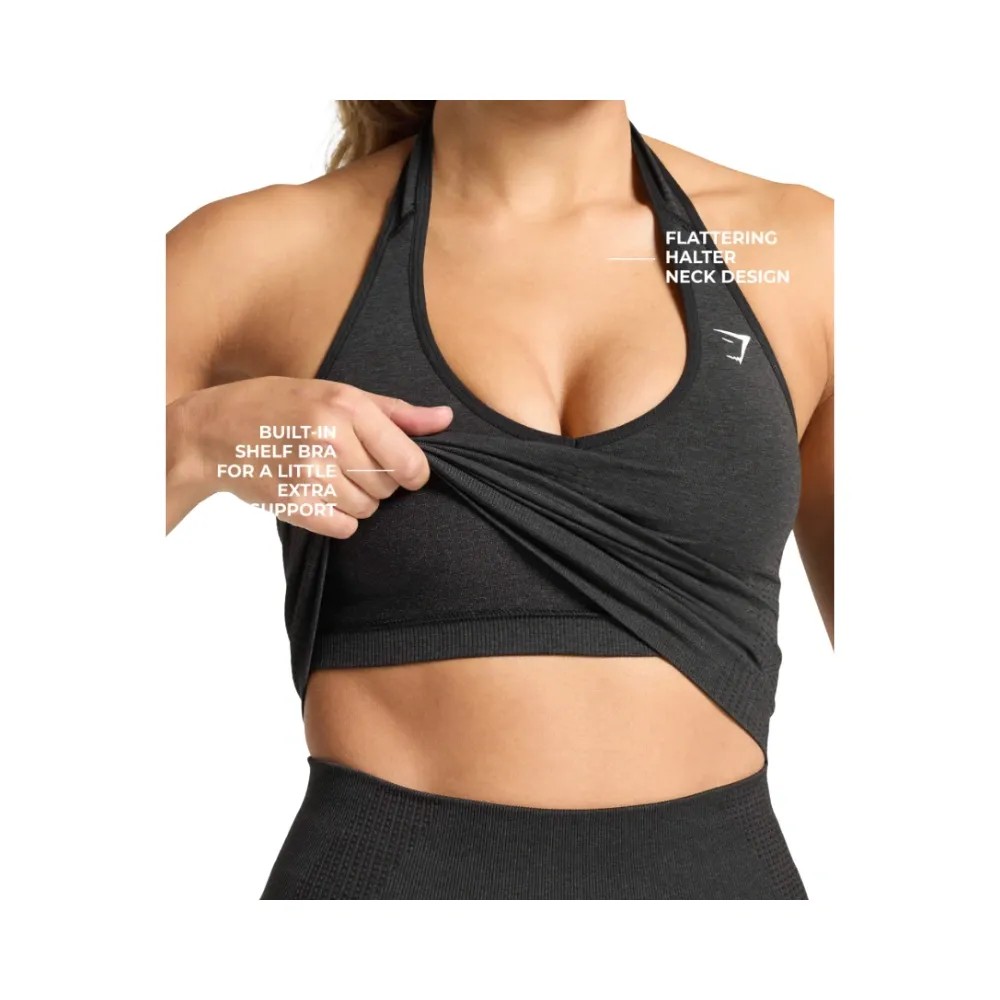 Gymshark Vital Halter Neck Tank With Shelf Crop Top Black Marl - HypeFly India View 3