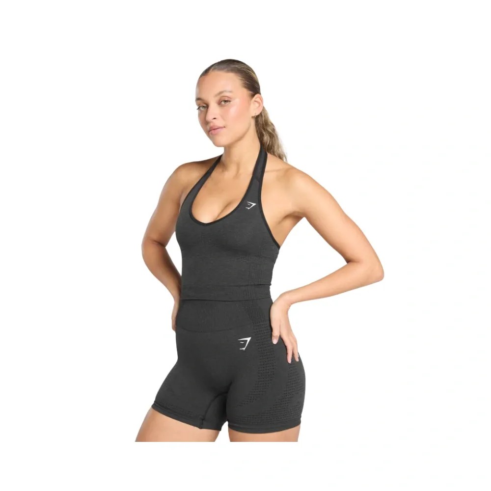 Gymshark Vital Halter Neck Tank With Shelf Crop Top Black Marl - HypeFly India View 5