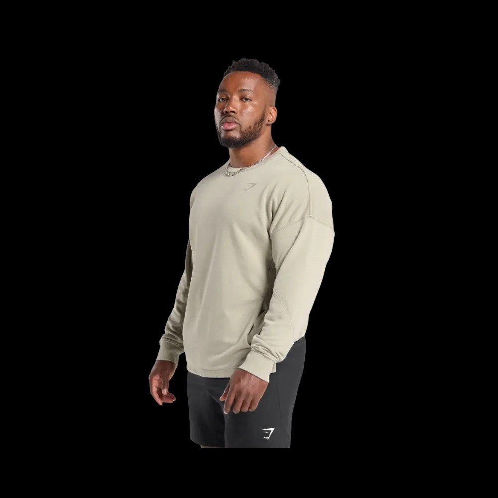 Gymshark Power Washed Crew Oversized Fit Ecru Brown - HypeFly India View 2