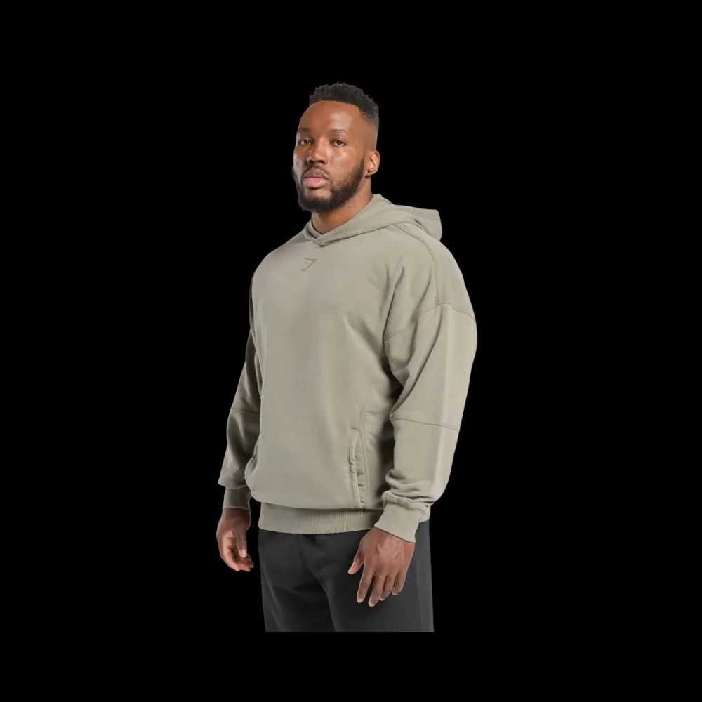 Gymshark Heritage Washed Hoodie Oversized Fit Utility Green - HypeFly India View 3