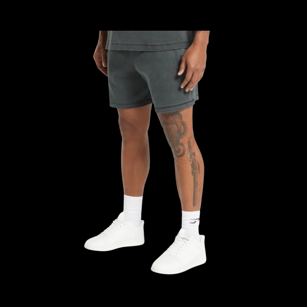 Gymshark Heavyweight Ribbed Shorts Oversized Fit Asphalt Grey - HypeFly India View 3