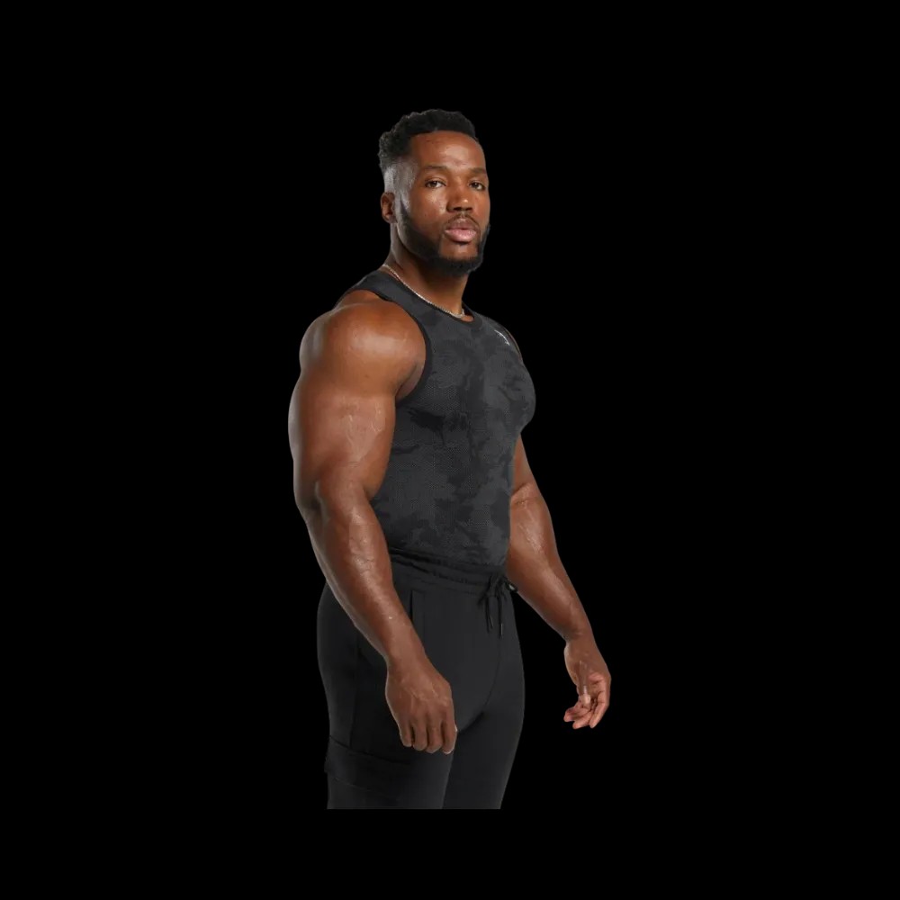 Gymshark Geo Seamless Tank Slim Fit Black/Charcoal Grey - HypeFly India View 2