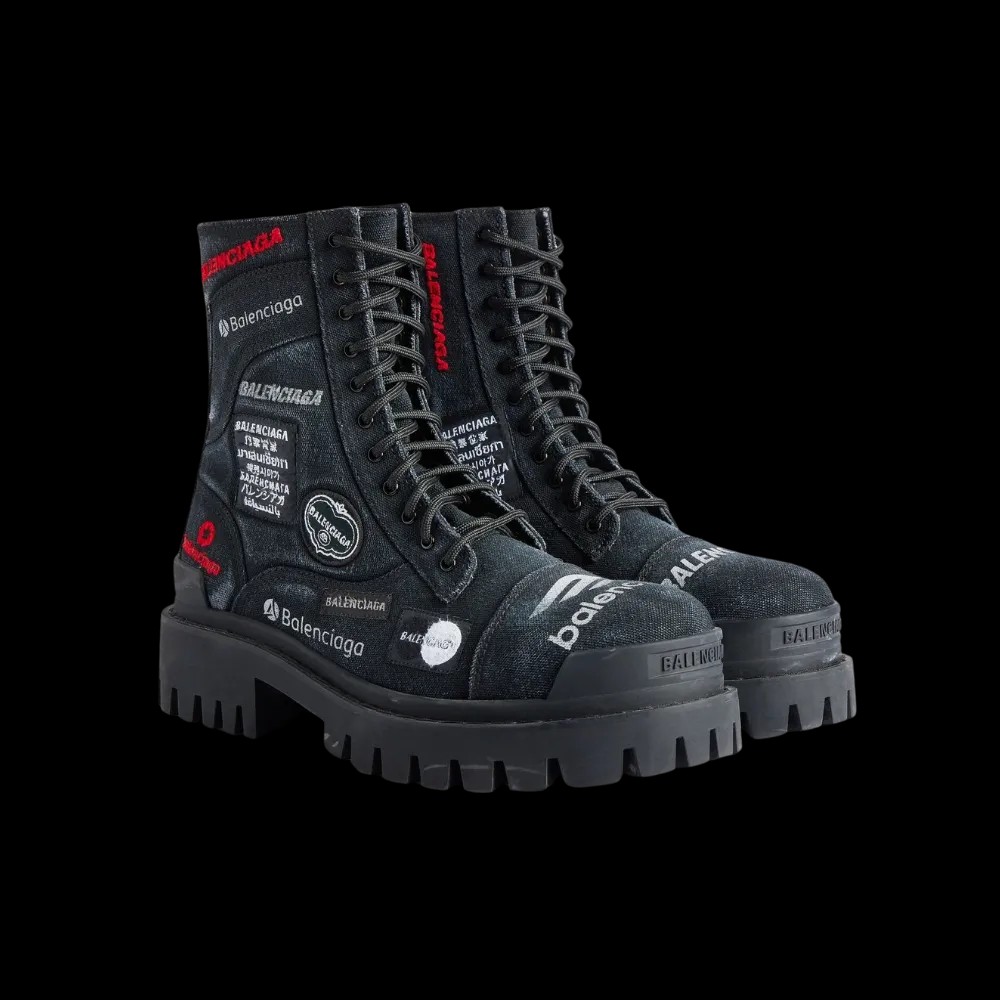 Balenciaga Combat Strike Boot In Black Cotton Canvas - HypeFly India View 5