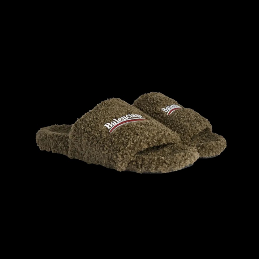 Balenciaga Furry Open Mule In Army Green - HypeFly India View 5