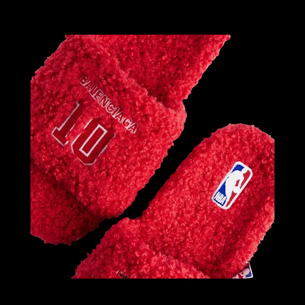 Balenciaga NBA Collaboration Furry Open Mule In Red - HypeFly India View 2