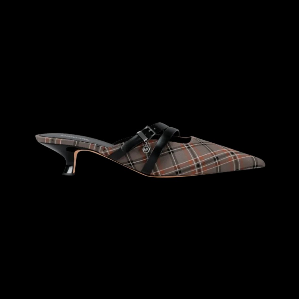 Michael Kors Yvette Plaid Print Kitten Mule Mushroom Mlti - HypeFly India View 1