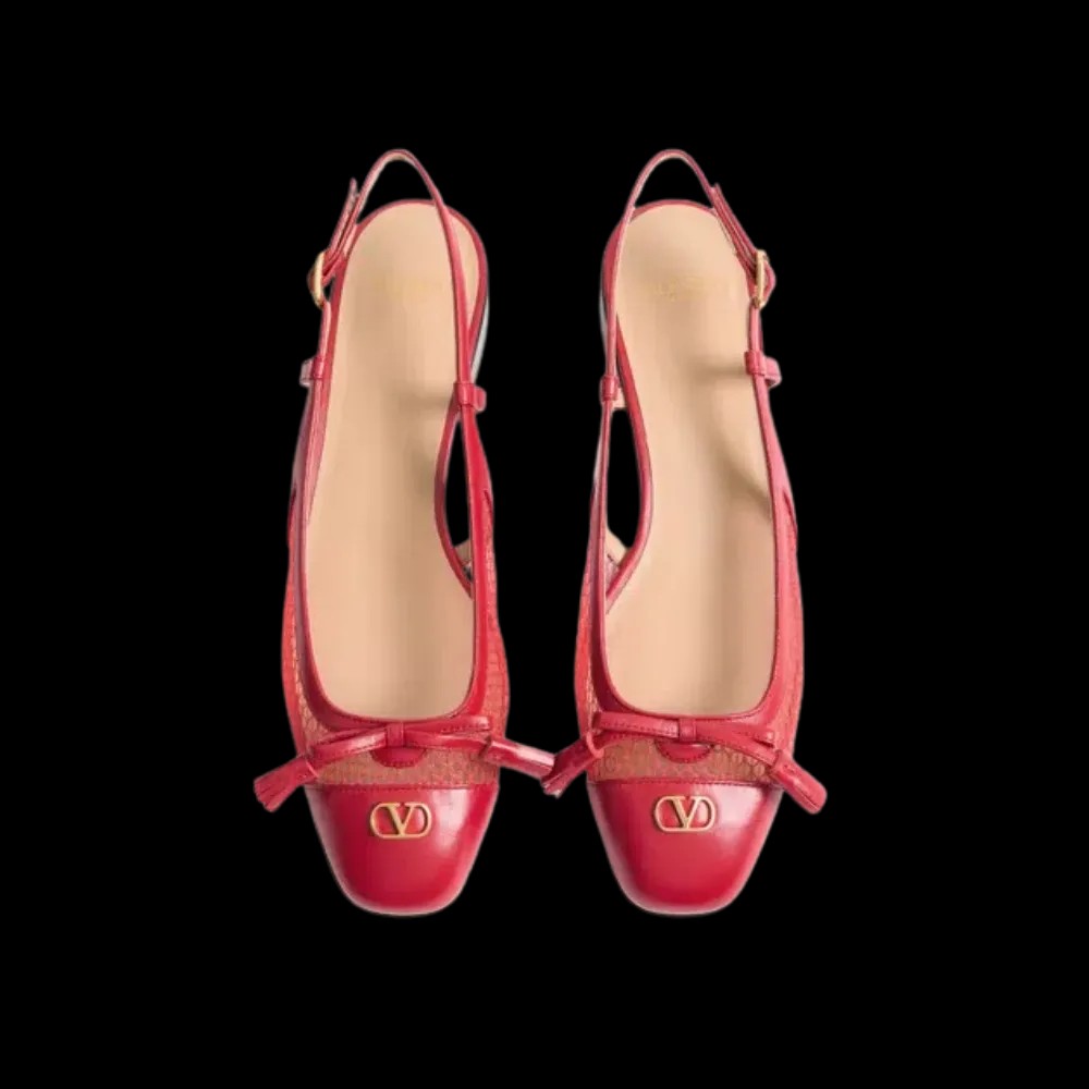 Valentino Valet Du Roi Slingback Ballerina In Mesh And Kidskin 25mm Rouge Pur - HypeFly India View 2