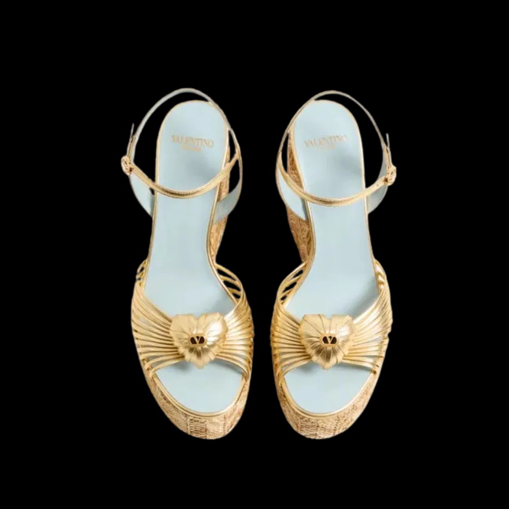 Valentino Coeur Royal Laminated Nappa Wedge Sandal 110mm Natural - HypeFly India View 2