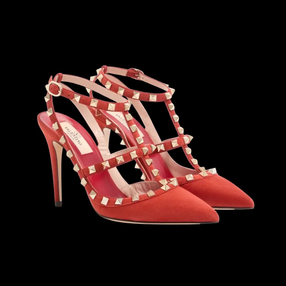 Valentino Rockstud Suede Pumps 100mm Red - HypeFly India View 3