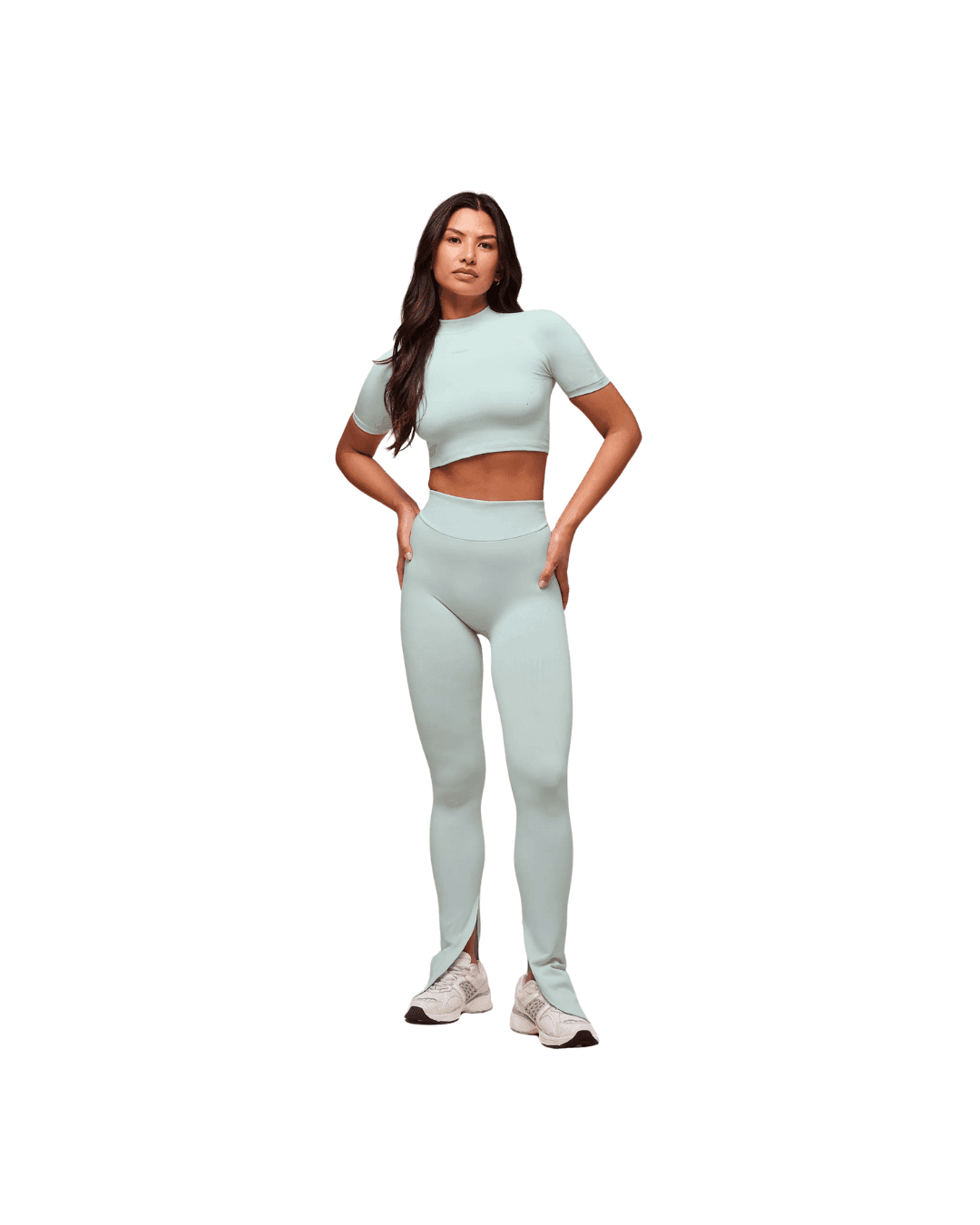 Gymshark Everywear Warp Knit Flare Leggings slim fit Frost Blue - HypeFly India View 3