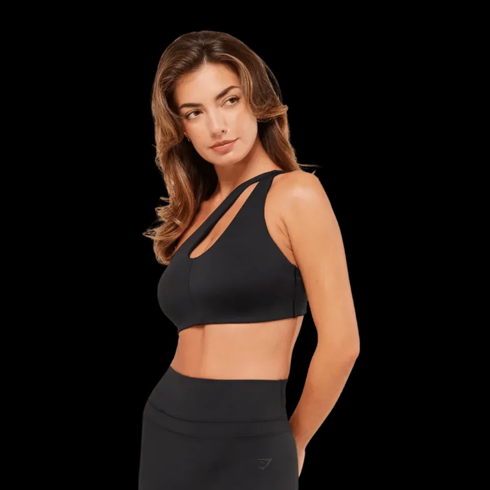 Gymshark One Shoulder Sports Bra Black - HypeFly India View 4