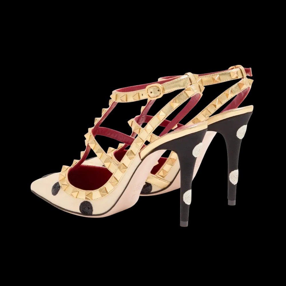 Valentino Rockstud Pump With Plus De Pois Embroidery 100mm Butter - HypeFly India View 4