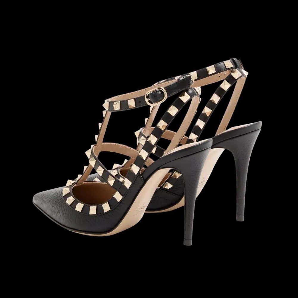 Valentino Rockstud Grainy Leather Ankle Strap Pump 100mm Black - HypeFly India View 4