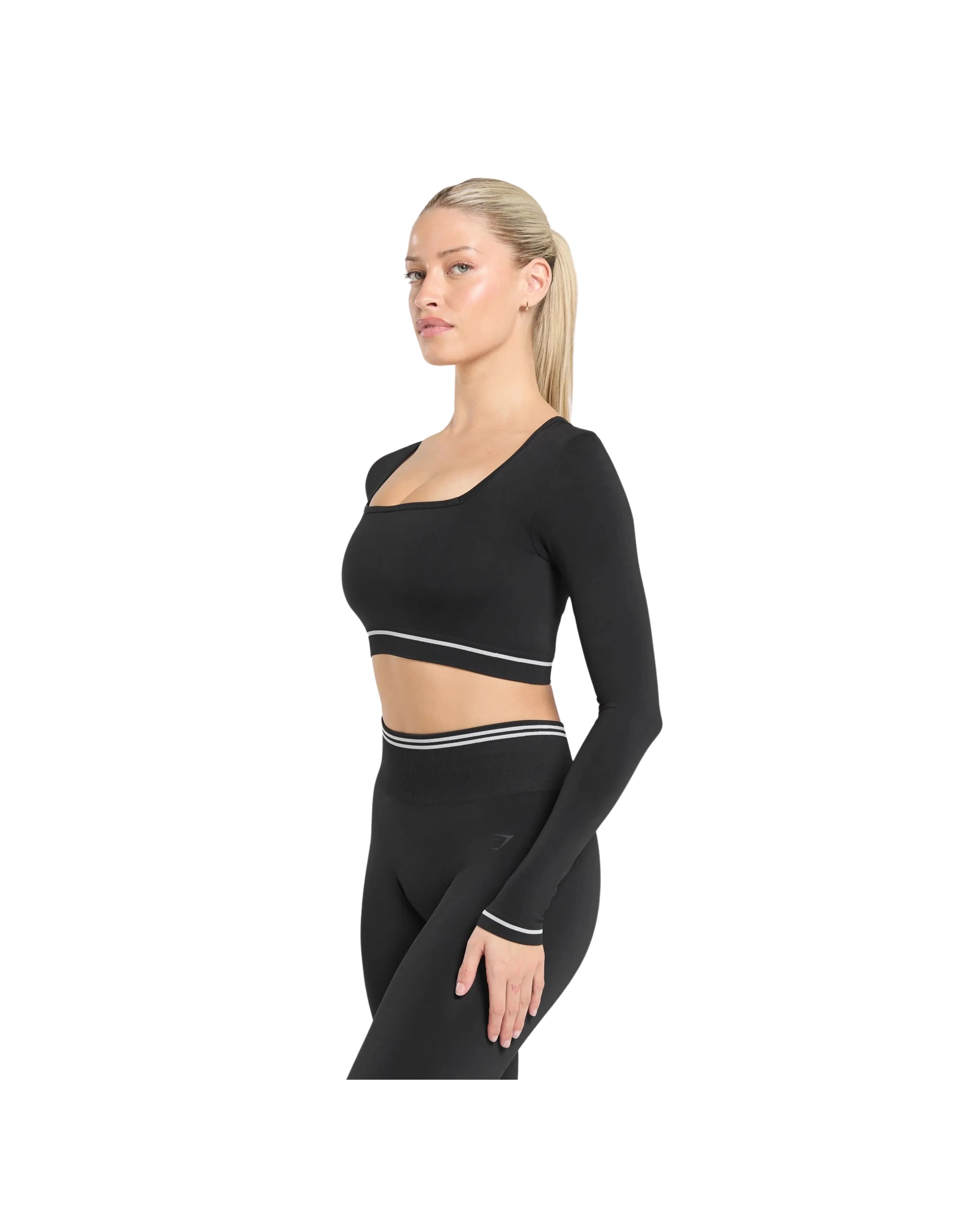 Gymshark Contrast Seamless Crop Top Black - HypeFly India View 3
