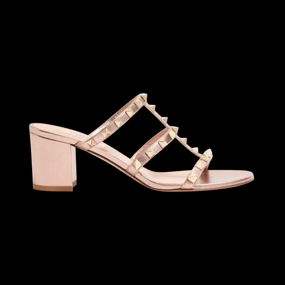 Valentino Rockstud Slide Sandal In Laminated Nappa Leather 60mm Rose Cannelle - HypeFly India View 1