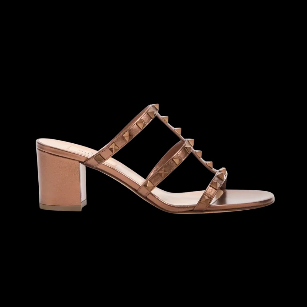 Valentino Rockstud Metallic Calfskin Leather Slide Sandal 60mm Bronze - HypeFly India View 1