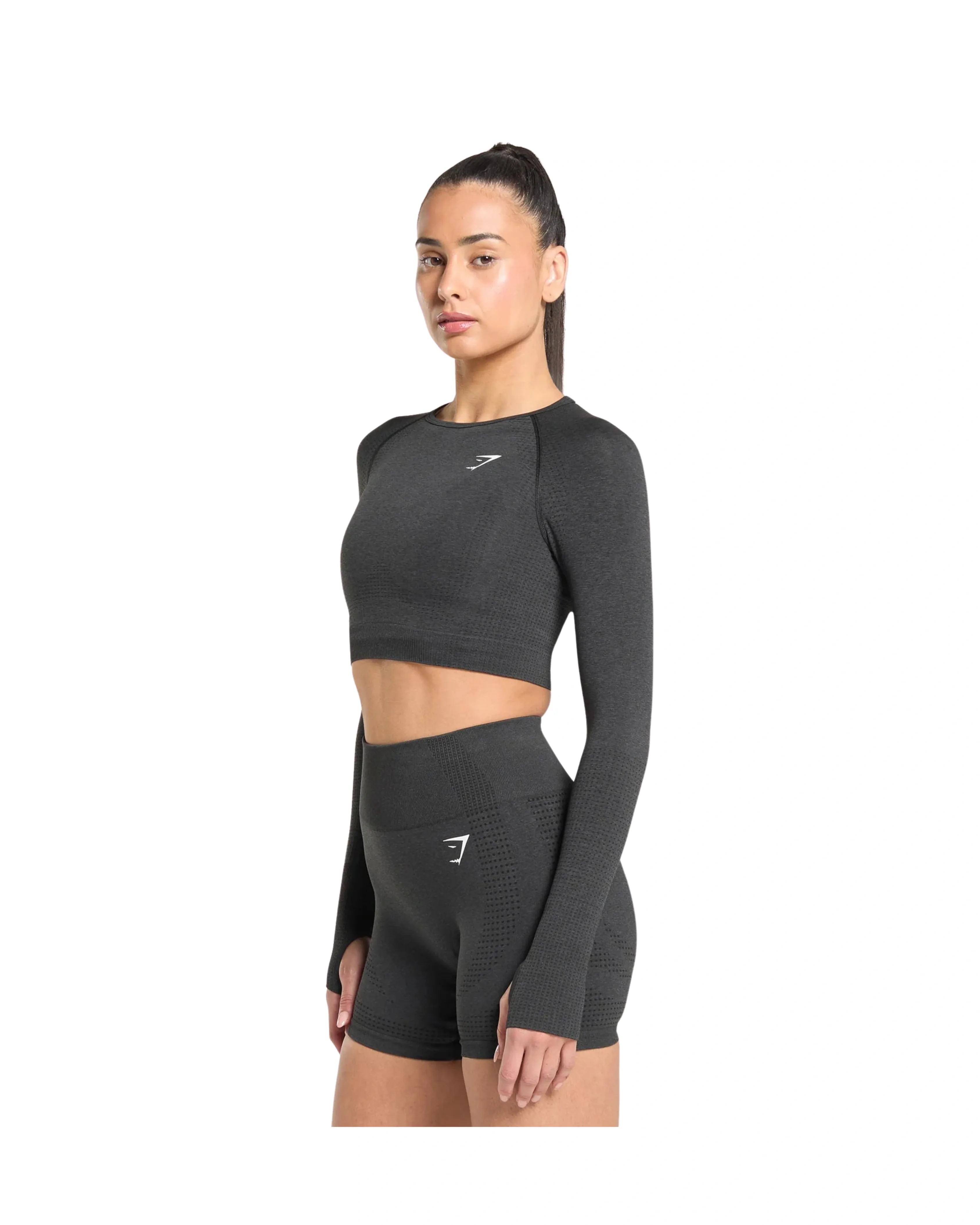 Gymshark Vital Crop Top Black Marl - HypeFly India View 3