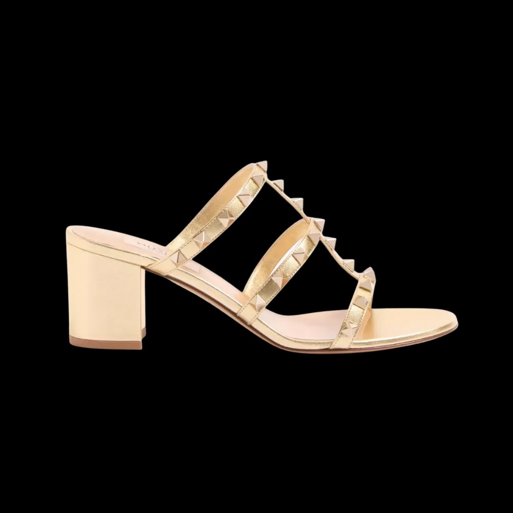 Valentino Rockstud Slide Sandal In Laminated Nappa Leather 60mm Antique Brass - HypeFly India View 1