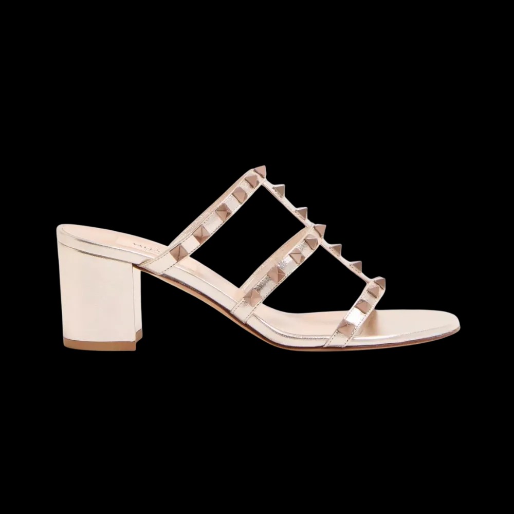 Valentino Rockstud Metallic Calfskin Leather Slide Sandal 60mm Skin - HypeFly India View 1