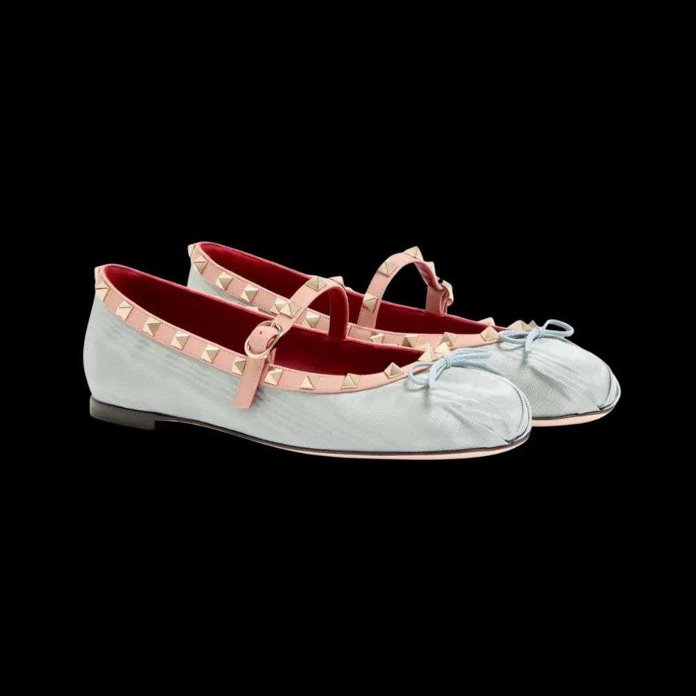 Valentino Mary-Jane Rockstud Ballerina In Moire Fabric 05mm Azure - HypeFly India View 3