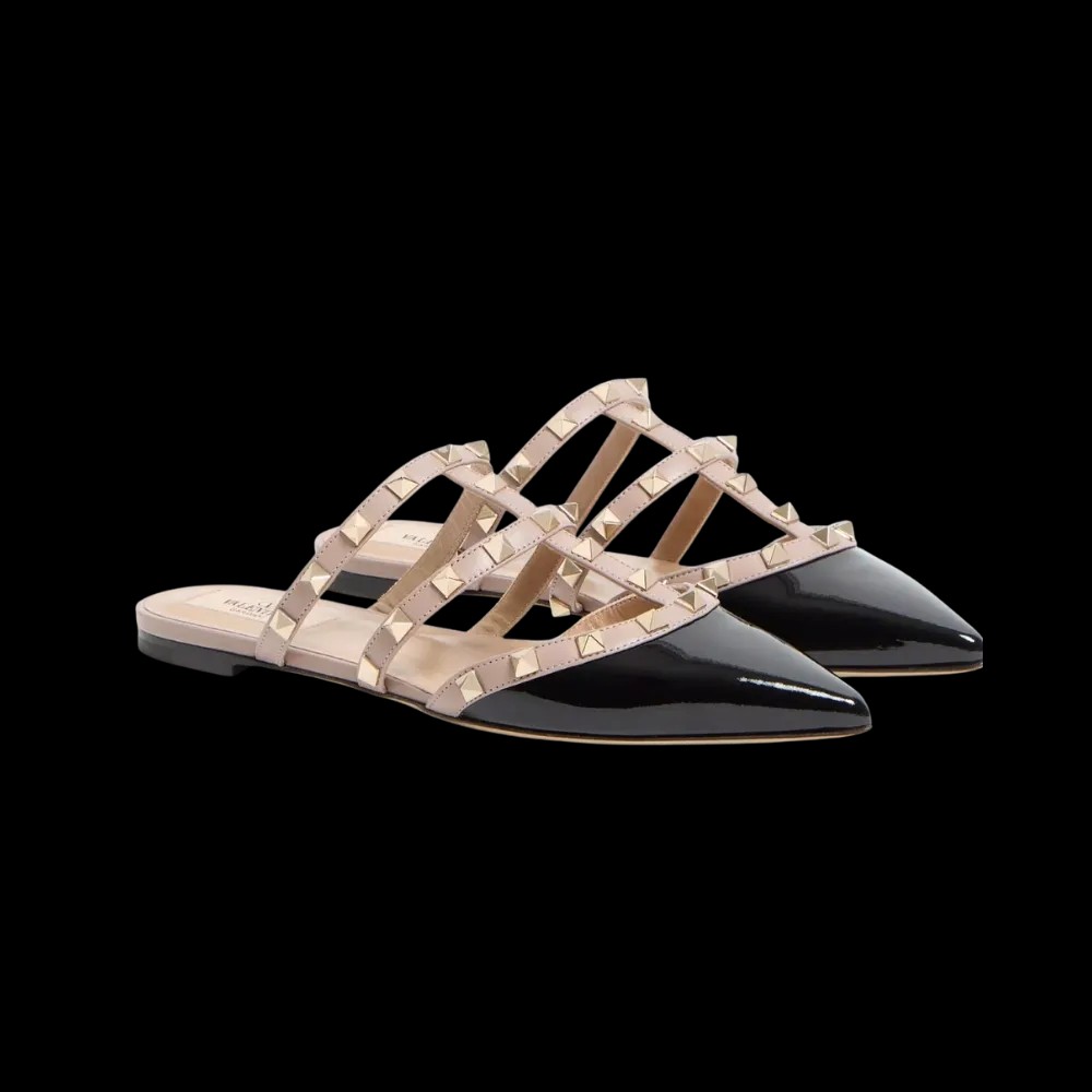 Valentino Rockstud Patent-Leather Mule Black - HypeFly India View 3