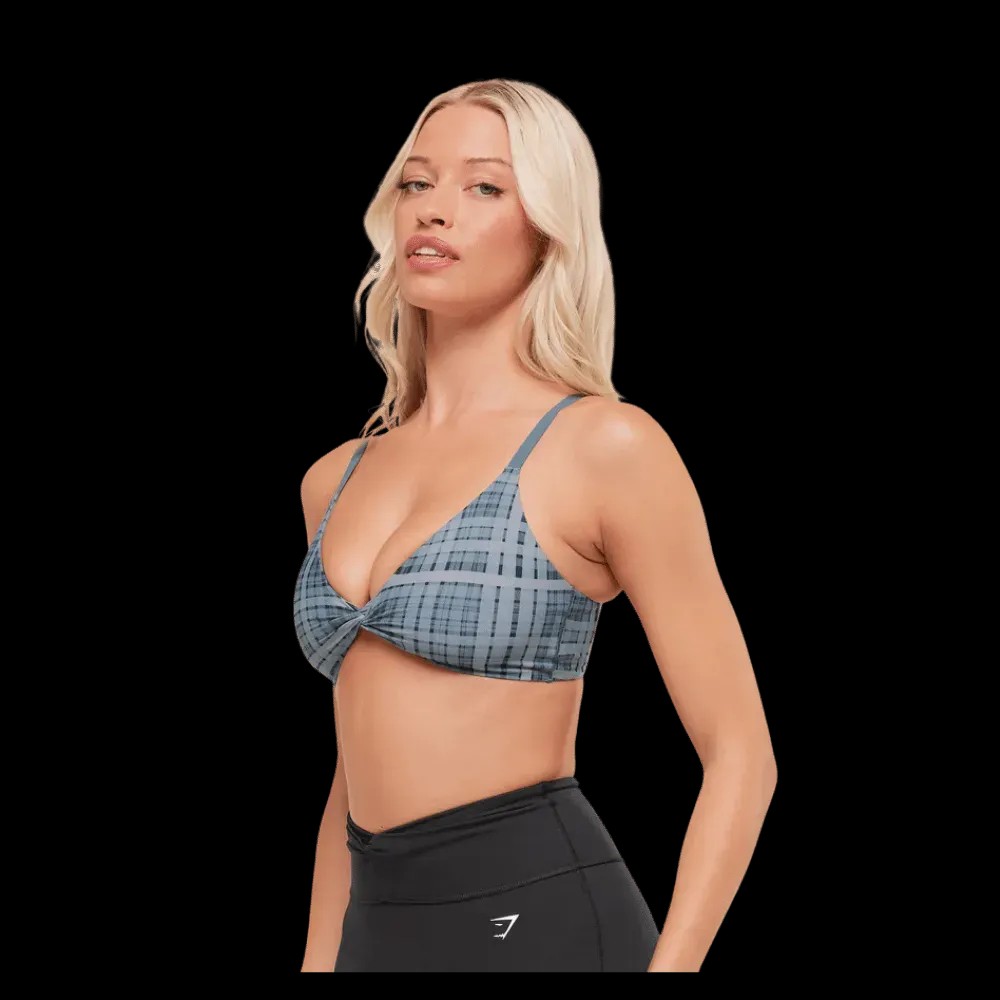Gymshark Printed Twist Front Bralette Denim Grey - HypeFly India View 4