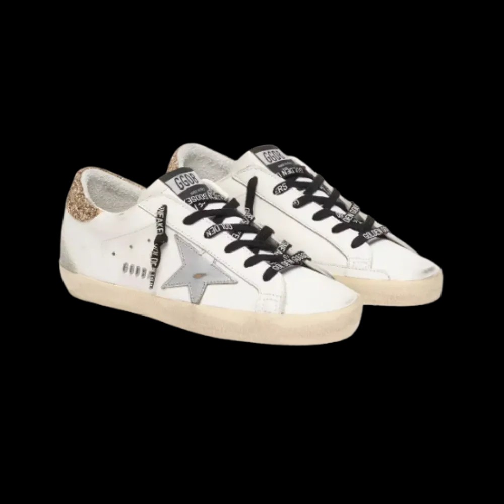 Golden Goose White Leather Super-Star With Glittery Heel Tab - HypeFly India View 3