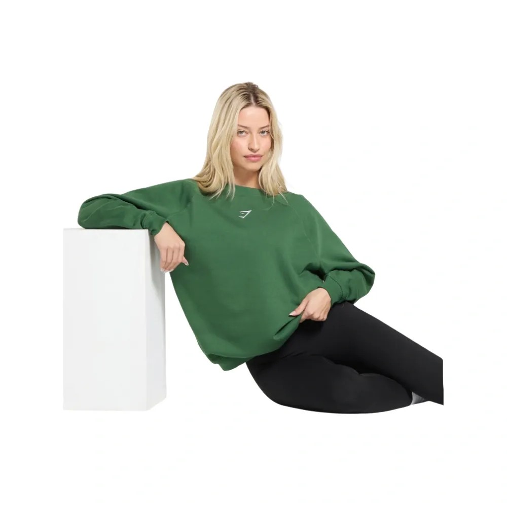 Gymshark Training Oversized Fleece Sweatshirt Classic Green - HypeFly India View 4