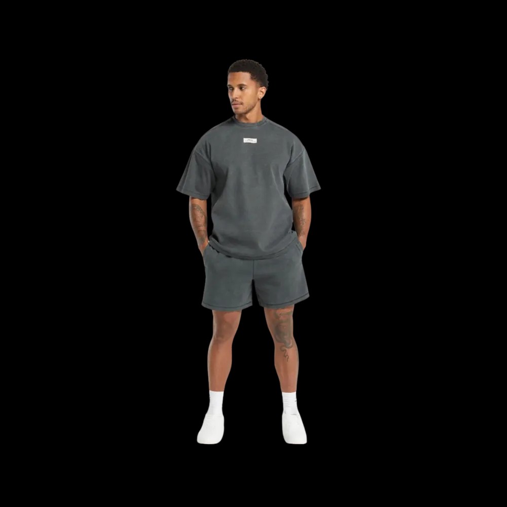 Gymshark Heavyweight Ribbed Shorts Oversized Fit Asphalt Grey - HypeFly India View 2