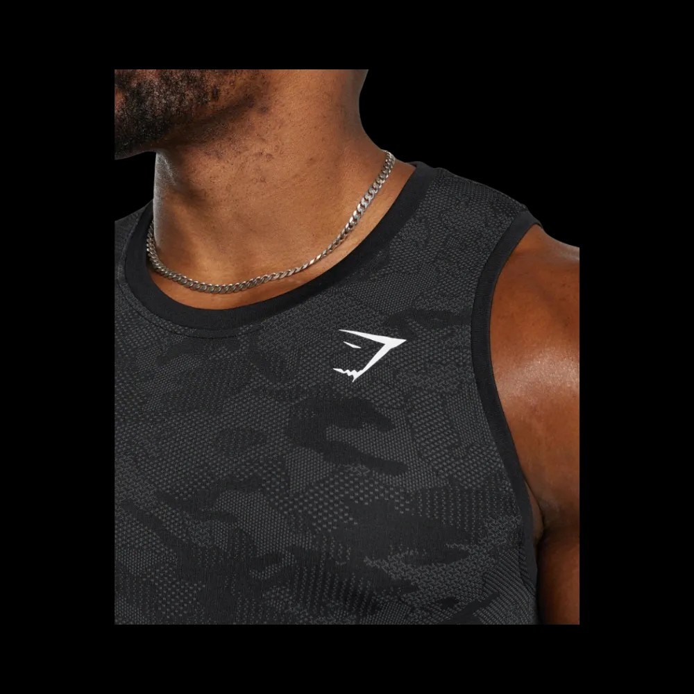 Gymshark Geo Seamless Tank Slim Fit Black/Charcoal Grey - HypeFly India View 5